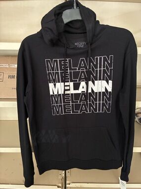 Mighty Fine Black Zip-Up Hoodie with White 'Melanin' Graphic